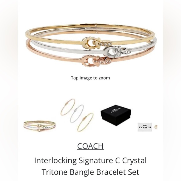 Coach Interlocking Signature C Crystal Tritone Bangle Bracelet Set